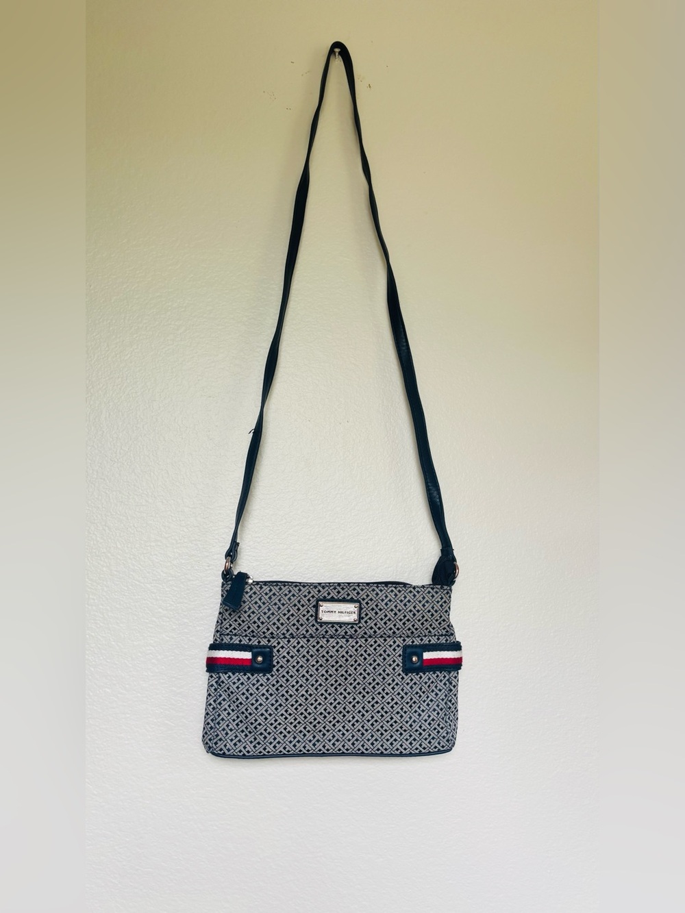 Tommy Hilfiger Navy and White Patterned Crossbody Bag